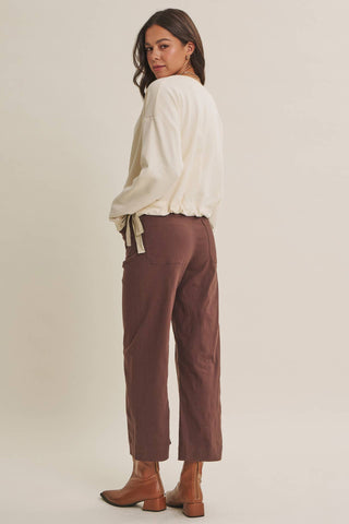 Stretch Cotton Linen High-Waist Ankle Pants