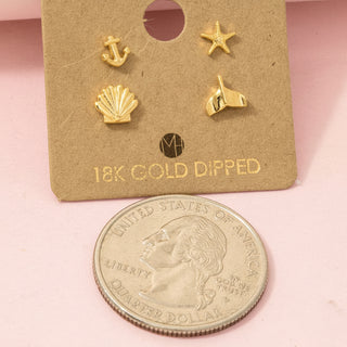 Gold Dipped Mini Sea Life Stud Earrings Set