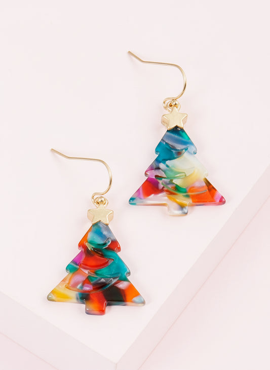 Acetate Christmas Tree Dangle Drop Earrings