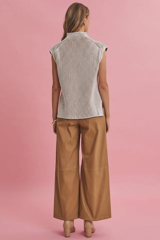 Women's Wide Leg Stretch Cotton Twill Utility Pants with Contrast Stitching