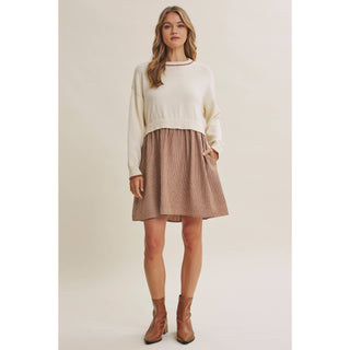 Mixed Media Long Sleeve Twofer Mini Dress