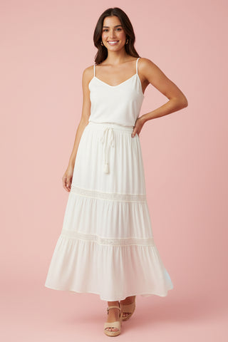 Tiered Crochet Trim Maxi Skirt