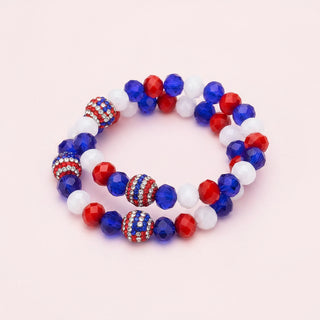 Patriotic USA Flag Shamballa Beaded Stretch Bracelet