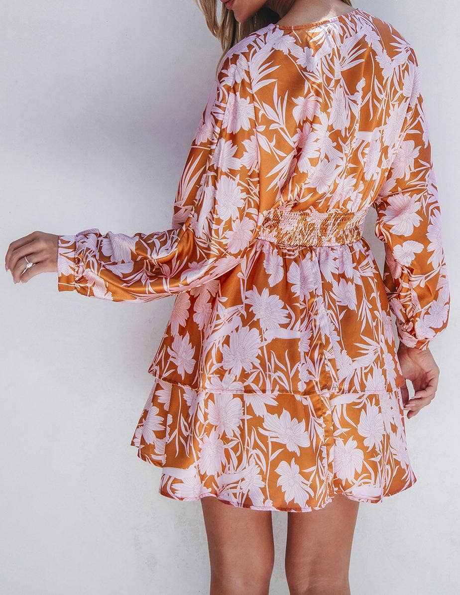 Floral Puff Sleeve Smocked Waist Layered Dress