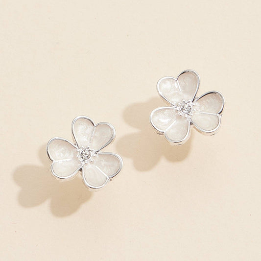 Flower Stud Earrings with Pearl and Rhinestone Center