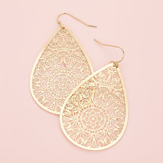 Filigree Brass Metal Teardrop Dangle Earrings