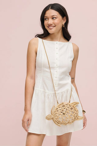 Leilani Woven Straw Turtle Crossbody Bag