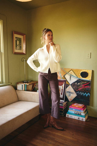 Stretch Cotton Linen High-Waist Ankle Pants