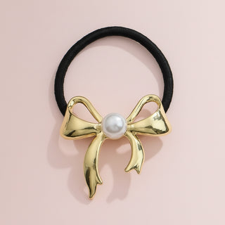 Metal Bow Hair Tie with Pearl