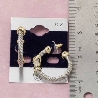 Mixed-Metal Cable Twist Hoop Earrings with CZ Accents