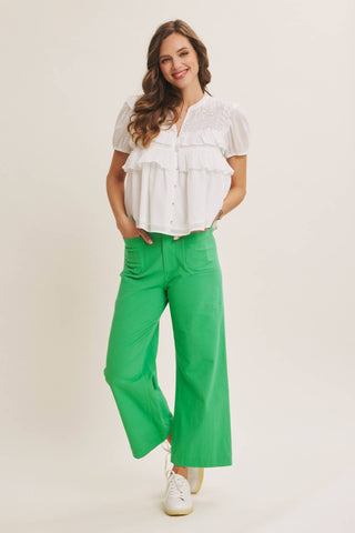 Stretch Cotton Linen High-Waist Ankle Pants