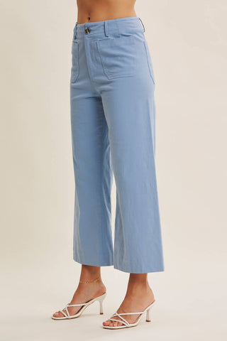 Stretch Cotton Linen High-Waist Ankle Pants