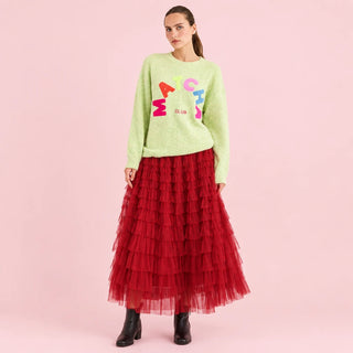 Tiered Ruffle Mesh Maxi Skirt
