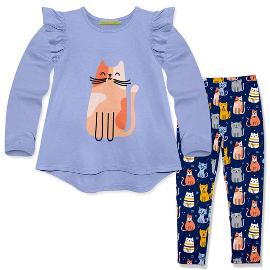 Girls Periwinkle Hi-Low Top & Kitty Cats Leggings