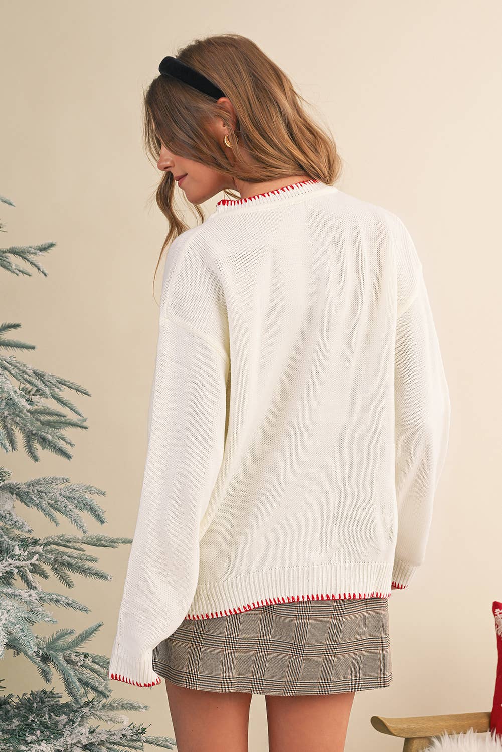 Bow Pattern Christmas Loose Fit Graphic Sweater