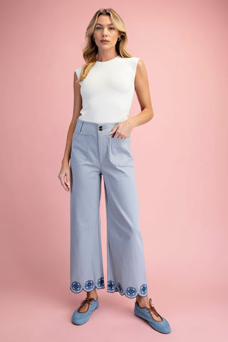 High-Waisted Scallop Hem Wide-Leg Pants