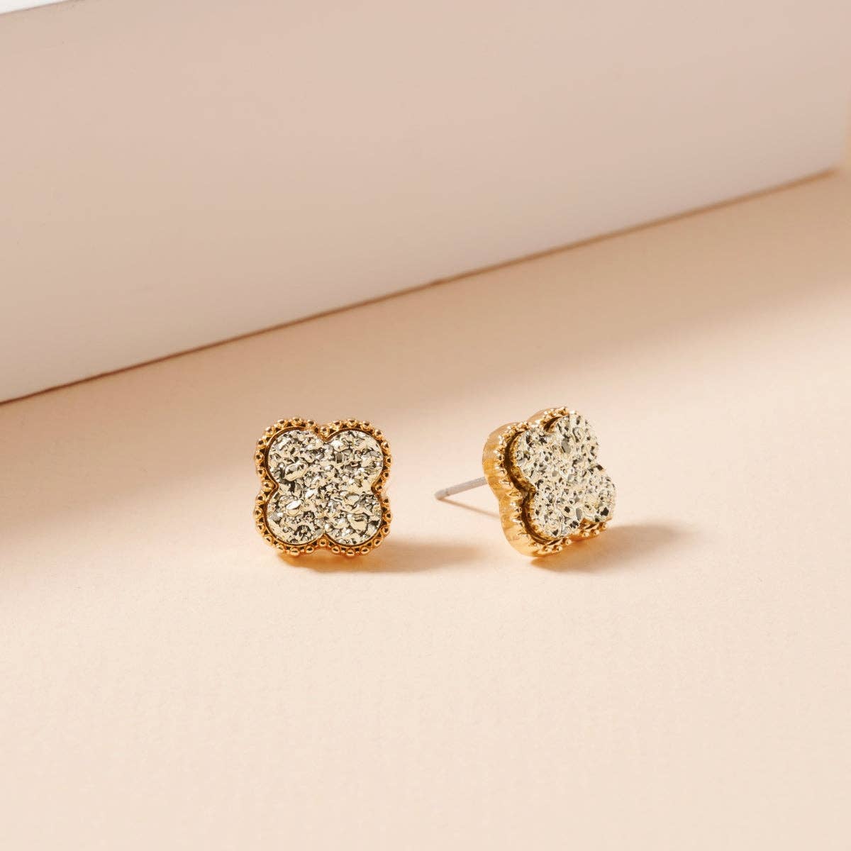 Mini Druzy Clover Stud Earrings