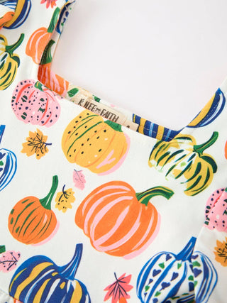 Girls Autumn Colorful Pumpkin Print Ruffle Dress