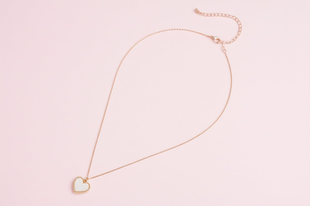 Gold Heart Pendant Necklace with Enamel and Crystal Charm