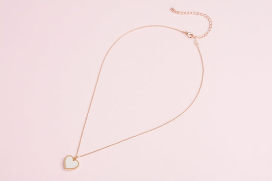 Gold Heart Pendant Necklace with Enamel and Crystal Charm