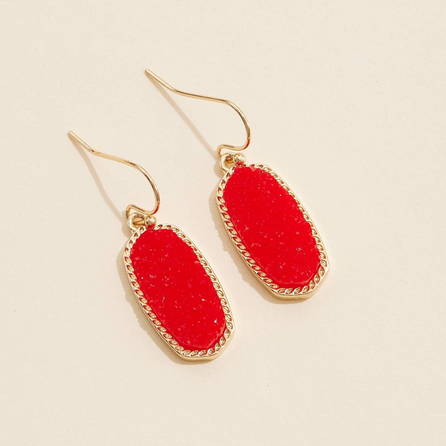 Oval Druzy Stone Drop Earrings