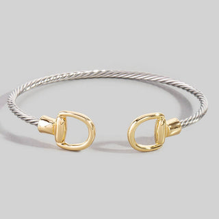 Stainless Steel Two Tone D Link Rope Cuff Bracelet