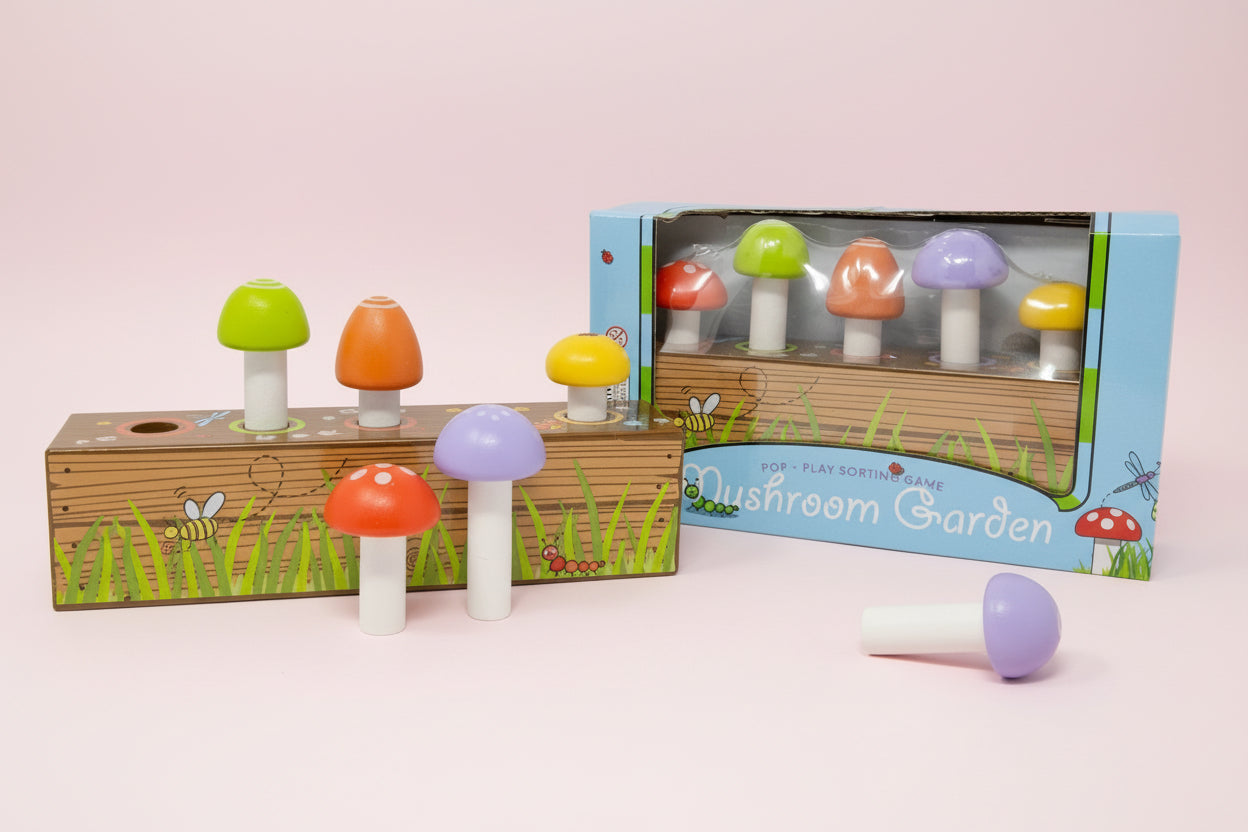 Wooden Mushroom Pop & Play Sorting Game