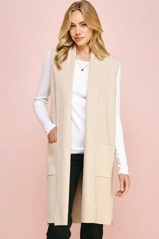 Women's Open-Front Shawl Collar Long Knit Vest