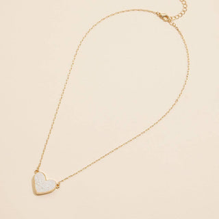Heart Druzy Stone Charm Short Necklace