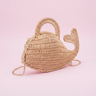 Whale Woven Straw Top Handle Clutch