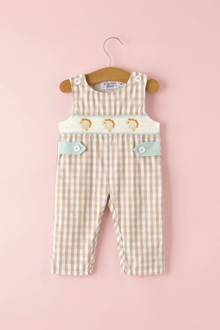 Fall Thanksgiving Apricot Plaid Smocked Baby Boys Romper