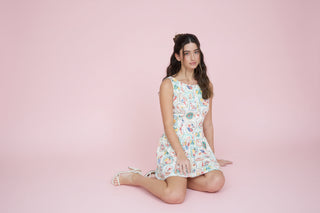 Mediterranean Print Sleeveless Button-Front Mini Dress