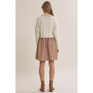 Mixed Media Long Sleeve Twofer Mini Dress