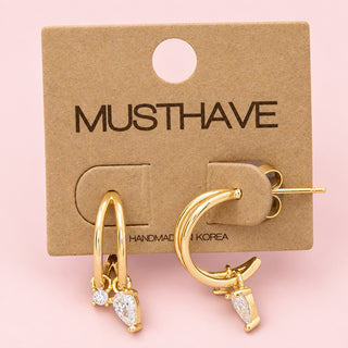 Gold Dipped Cz Two Row Hoop Earrings