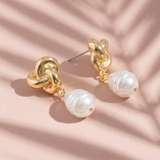 Love Knot Post With Baroque Pearl Drop Earrings