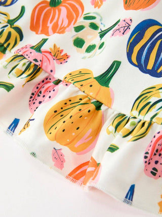 Girls Autumn Colorful Pumpkin Print Ruffle Dress