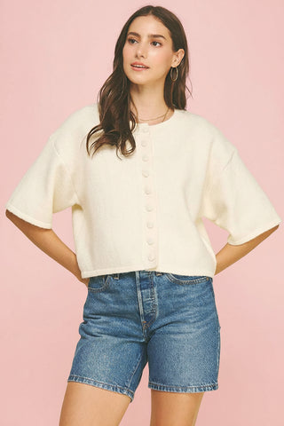 Women's Button-Down Short Sleeve Textured Knit Sweater