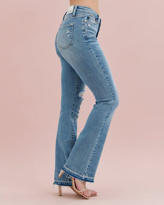Judy Blue Mid-Rise Destroyed Bootcut Jeans with Raw Hem