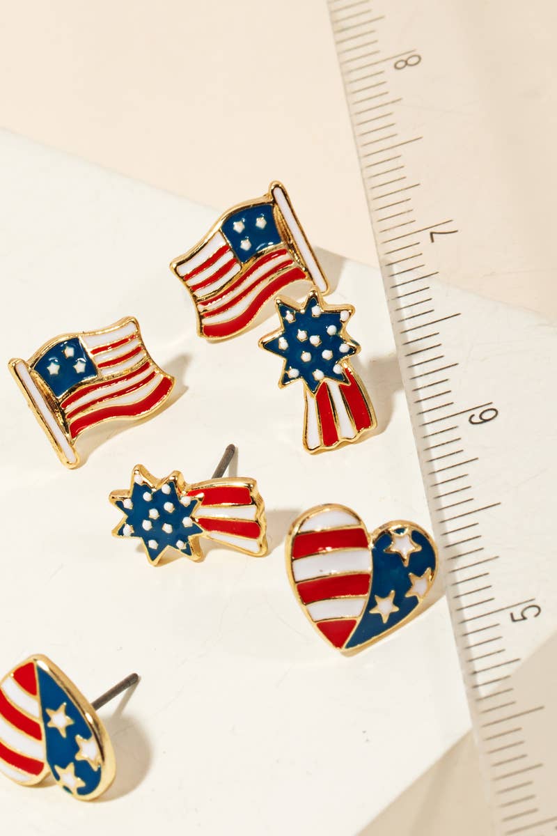 Mixed American Theme Epoxy Stud Earrings