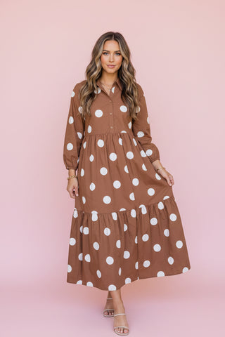 Polka Dot Button-Front Casual Shift Midi Dress