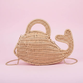 Whale Woven Straw Top Handle Clutch