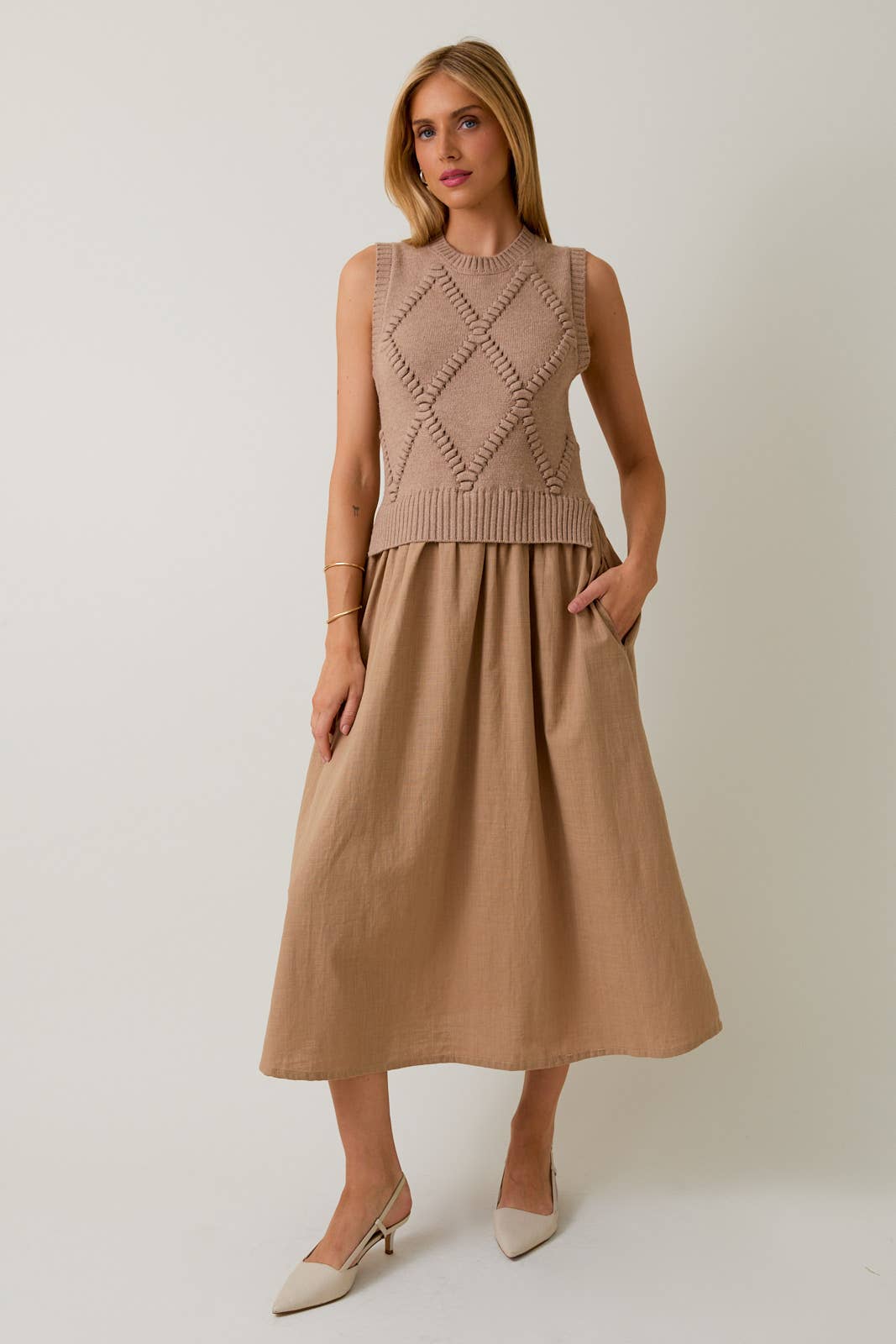 Sweet Stitch Sleeveless Knit Sweater Dress