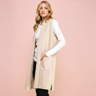 Women's Open-Front Shawl Collar Long Knit Vest
