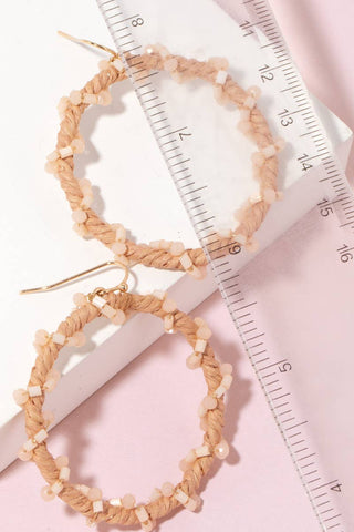 Raffia And Bead Wrap Hoop Drop Earrings