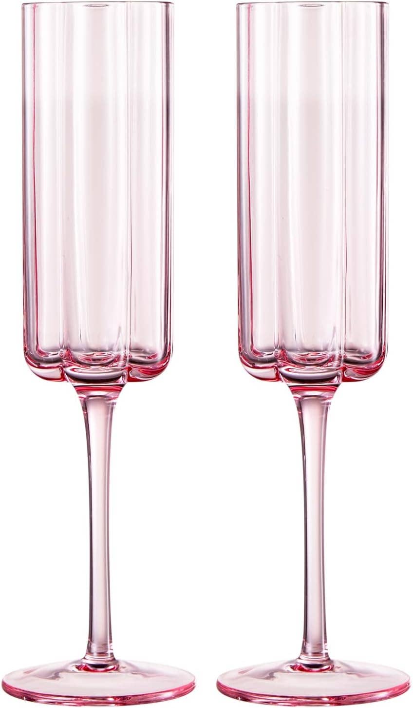 Set of 2 Flower Vintage Champagne Flute Glassware - 7.4 oz