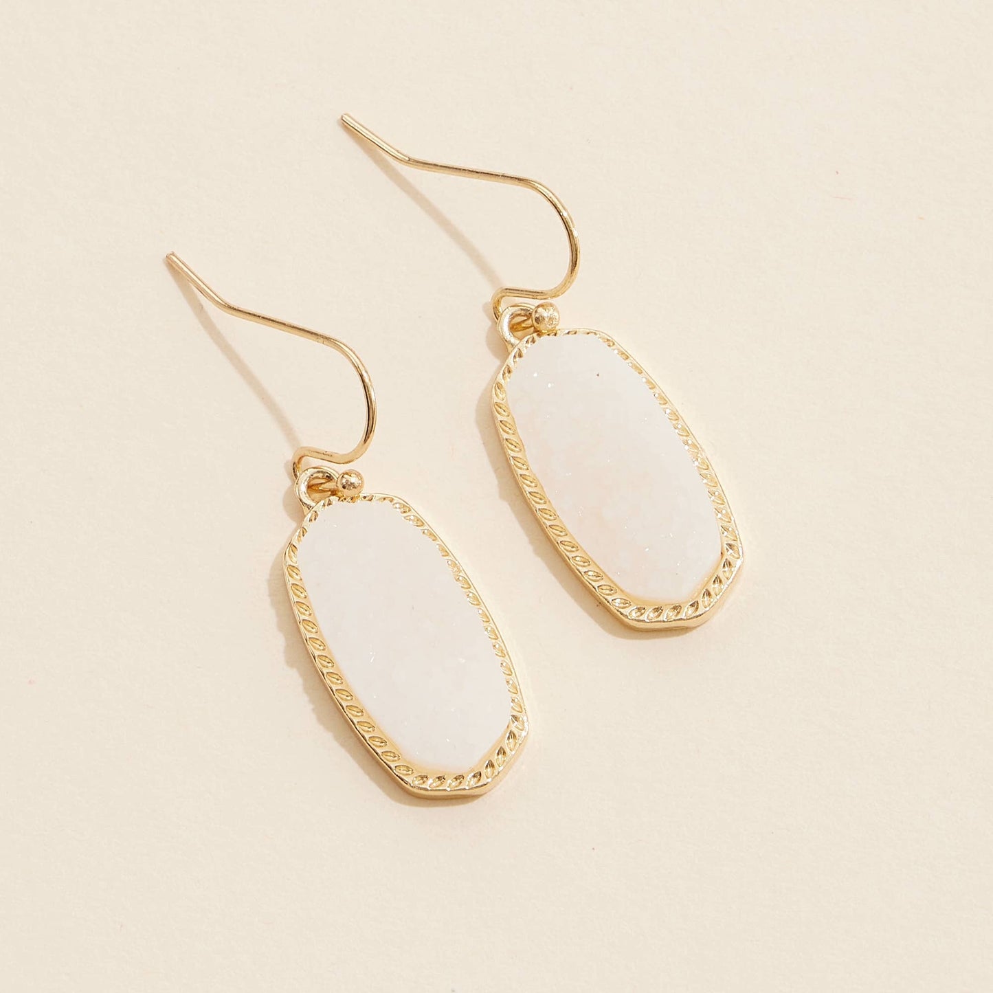 Oval Druzy Stone Drop Earrings