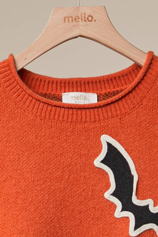 Halloween Bat & Checkerboard Sleeve Knit Sweater
