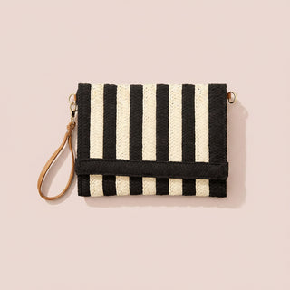 Striped Woven Foldover Wristlet Clutch Crossbody Bag
