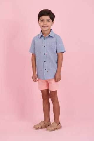 Boys&nbsp;Navy Watermelon Seersucker &amp; Coral Short Se