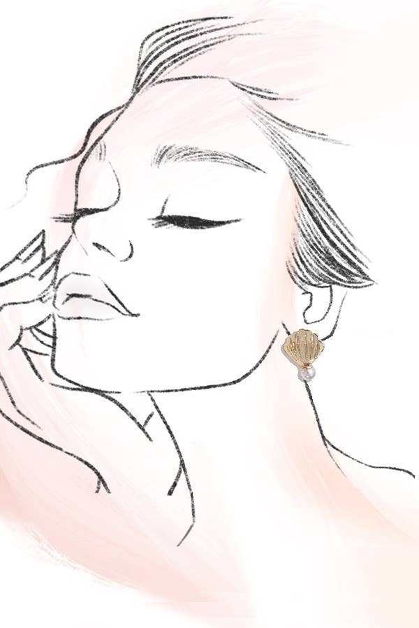 Seashell Pearl Stud Earrings